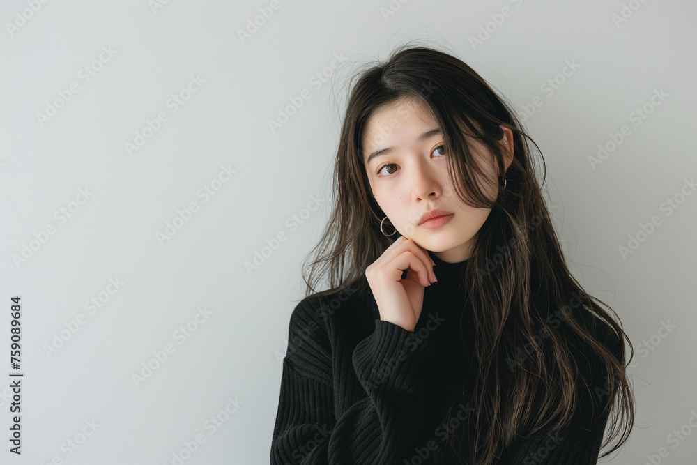若い女性、考えるポーズ、悩み 若い女性、考えるポーズ、悩み