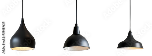 set of black hanging lamp minimalist design isolated on a transparent background photo