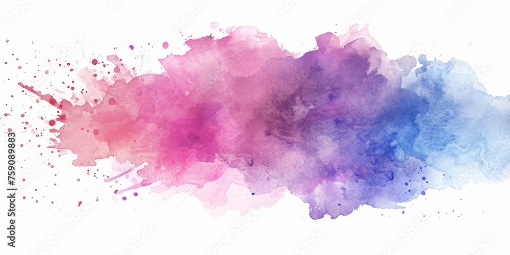 Ethereal pink to blue watercolor splash, merging like a dreamy sunset sky on a crisp white background.