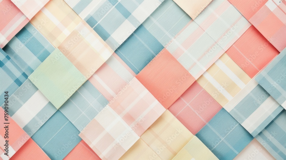 a checked fabric pattern with a paper texture. The geometric background features soft pastel colors giving it a gentle and inviting appearance, commonly used in home decor and crafts