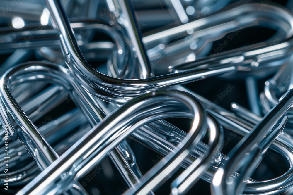 abstract close-up of paper clips intertwined to form a complex structure, illustrating the interconnectedness of ideas and teamwork in business endeavors, abstract close-up of paper clips intertwined to form a complex structure, illustrating the interconnectedness of ideas and teamwork in business endeavors,