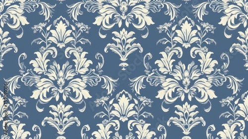 A floral damask pattern, often used for wedding invitations or as a vintage background. Damask patterns are characterized by their intricate, repeating motifs and are classic in home decor and fashion