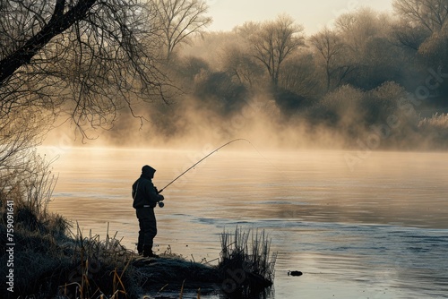Fishing by the river, Morning fishing photo