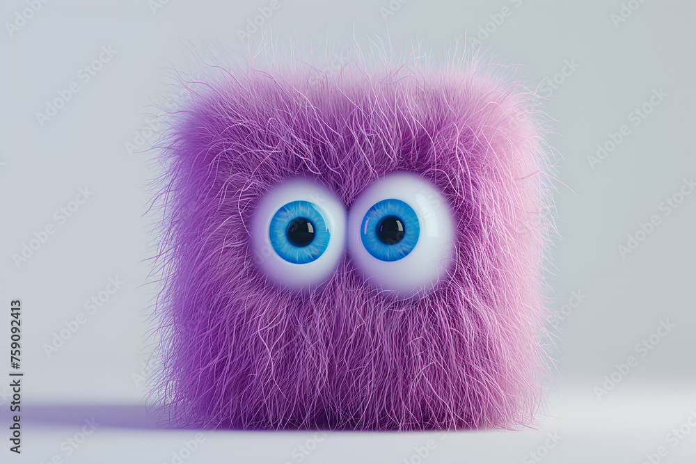 Cute fluffy purple monster on gray background Cute fluffy purple monster on gray background