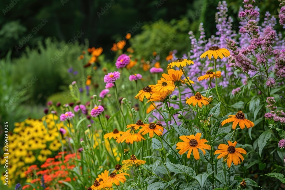 Summer flower garden in full bloom, Beautiful colorful summer flowers Summer flower garden in full bloom, Beautiful colorful summer flowers