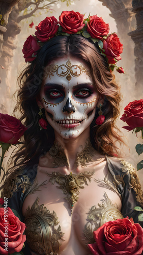 Skulls  goat skulls and flower decorations  carnival mask and flowers