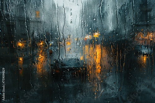 A rainy urban day behind the window. photo