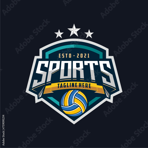 Vintage Volleyball logo, volley club logo, ball logo icon vector