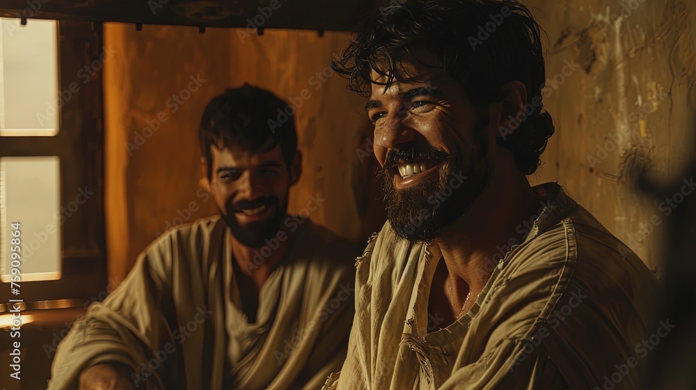 Paul and Silas in the prison, Bible story.