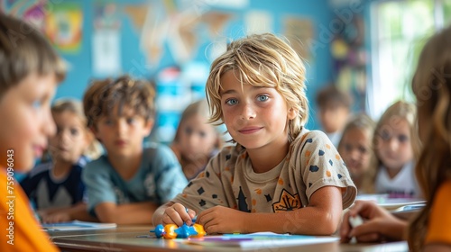 Children Sitting at Table in Classroom