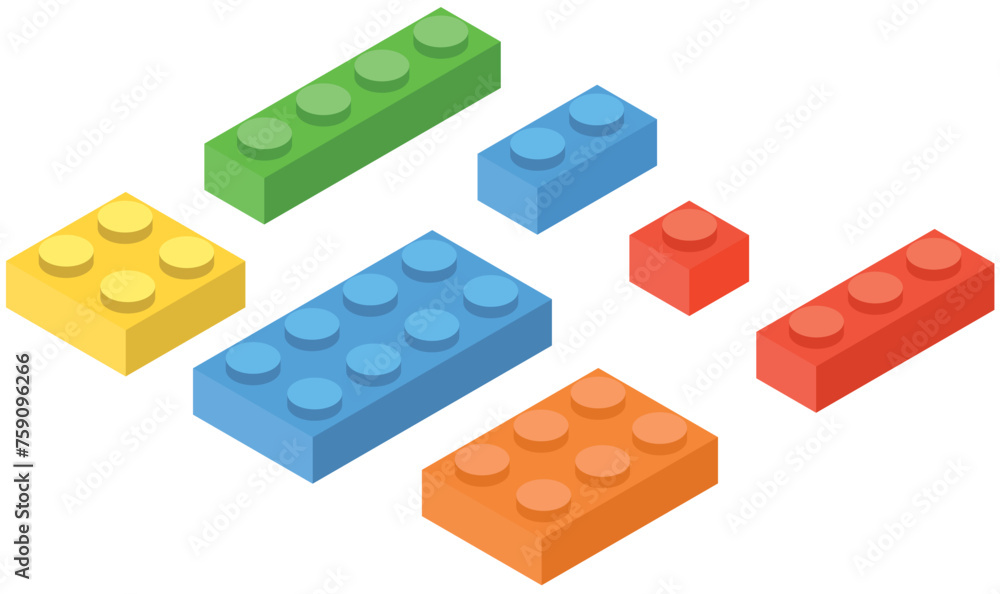 Fototapeta premium Set of blocks building toy colored brick. Toy bricks. 3d design. Vector illustration. Eps 10.