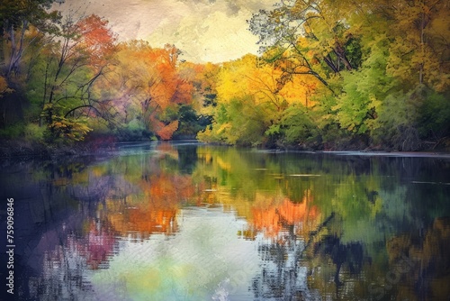 Watercolor painting by the river photography