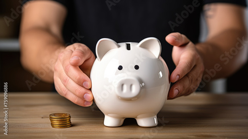 Woman holding Piggy bank in her hands