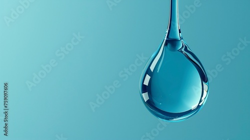 Crystal-clear blue waterdrop suspended in mid-air, glistening with clarity and depth photo
