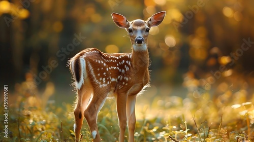 A Fawn Stands Alone in a Sunlit Field
