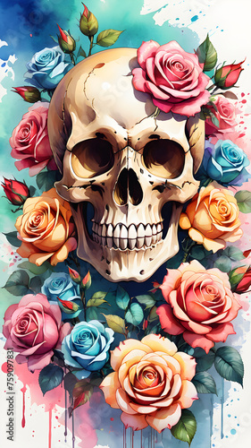 Skulls, goat skulls and flower decorations carnival mask and flowers