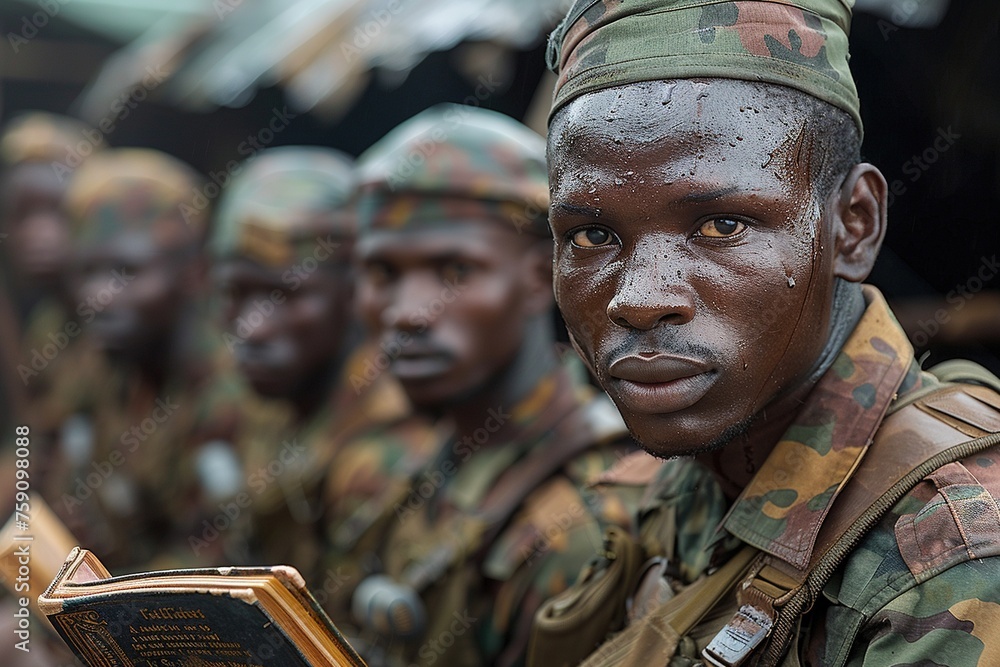 Soldier reading Bible.