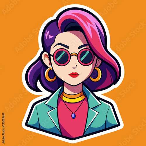 Sticker featuring a stunning girl wearing trendy sunglasses and a fashionable ensemble, great for adding flair to t-shirt designs