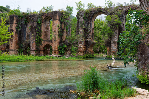 View of the archaeological site of the Roman aqueduct of the ancient Nikopolis in Epirus, Greece photo