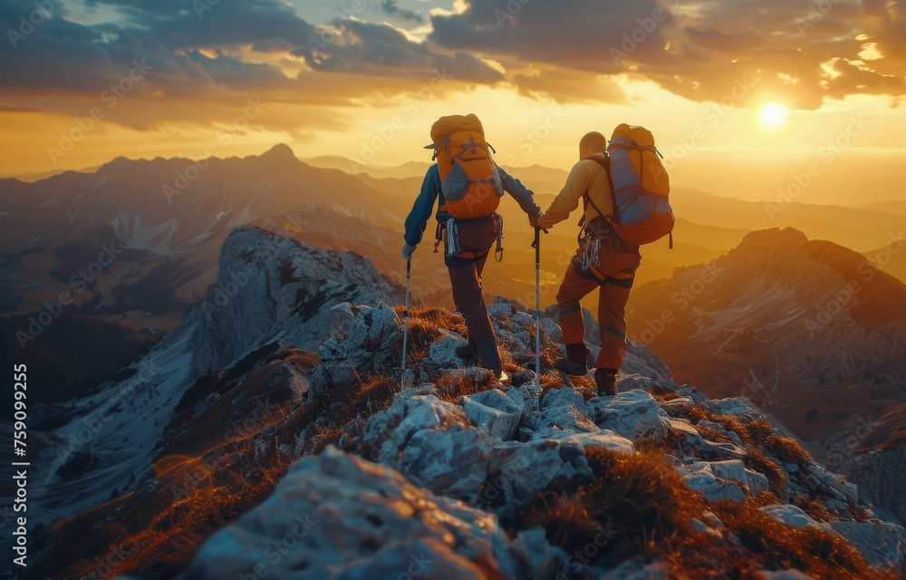 Couple Standing on Top of Mountain