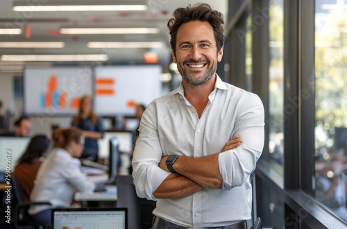 Man Standing in Office With Arms Crossed