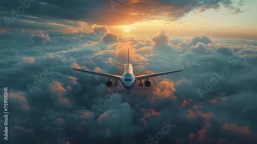 Airplane Flying Above Clouds in the Sky