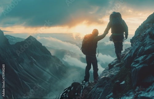 Couple Standing on Top of Mountain