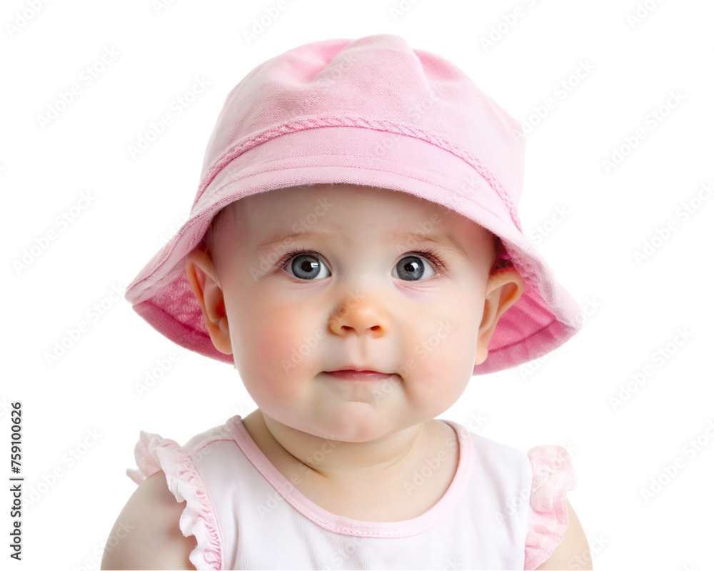 Cute baby girl in Pink hat, isolated on transparent background. Cute baby girl in Pink hat, isolated on transparent background.
