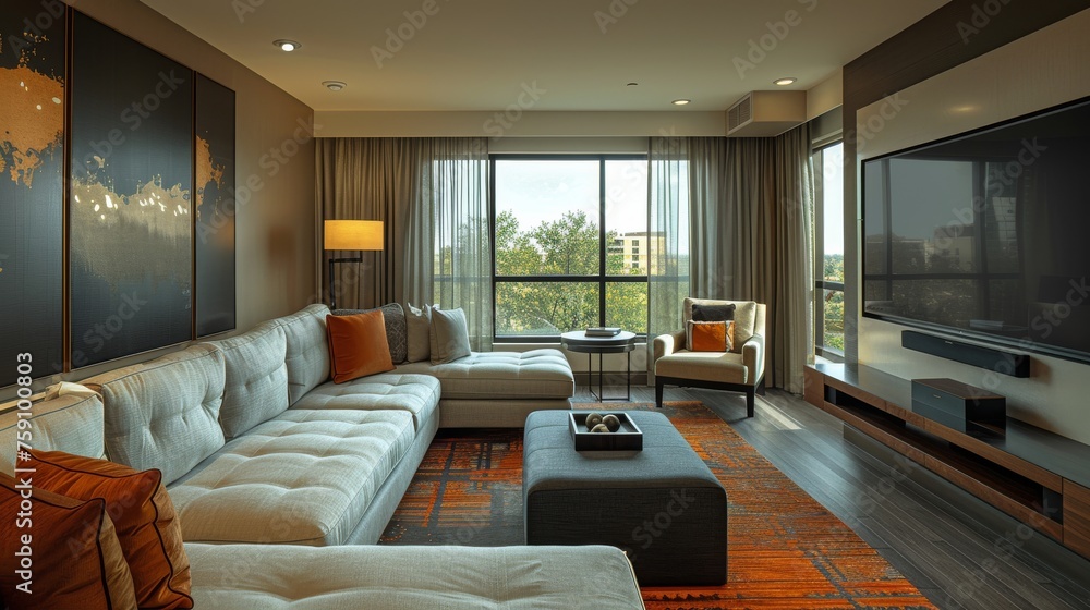 Well-Furnished Living Room With Flat Screen TV Well-Furnished Living Room With Flat Screen TV