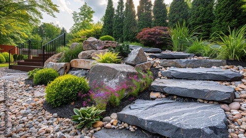 Lush Garden Filled With Rocks and Plants
