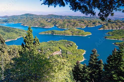 View of the artificial Plastiras or Tavropos lake in Thessaly, Greece