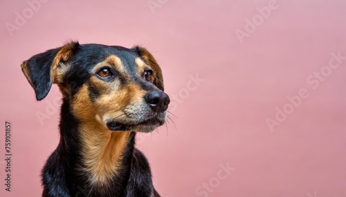 cute dog against pink background with copy space