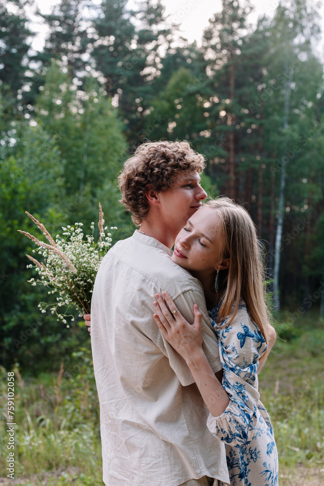 Romantic couple kissing in nature Romantic couple kissing in nature