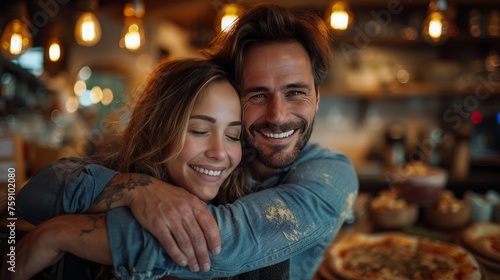 Man and Woman Holding Large Pizza