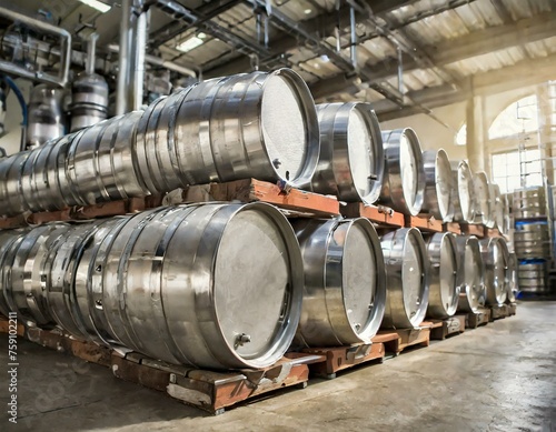 Beer factory with iron barrels
