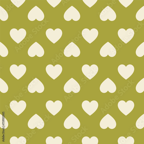 Green seamless pattern with beige hearts