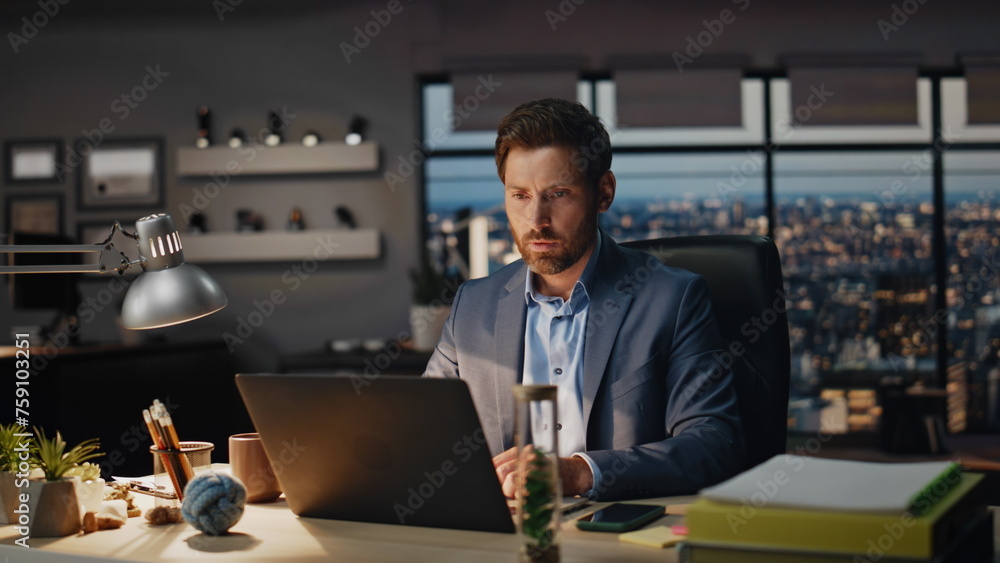 Frustrated businessman thinking problems in office closeup. Financial crisis Frustrated businessman thinking problems in office closeup. Financial crisis