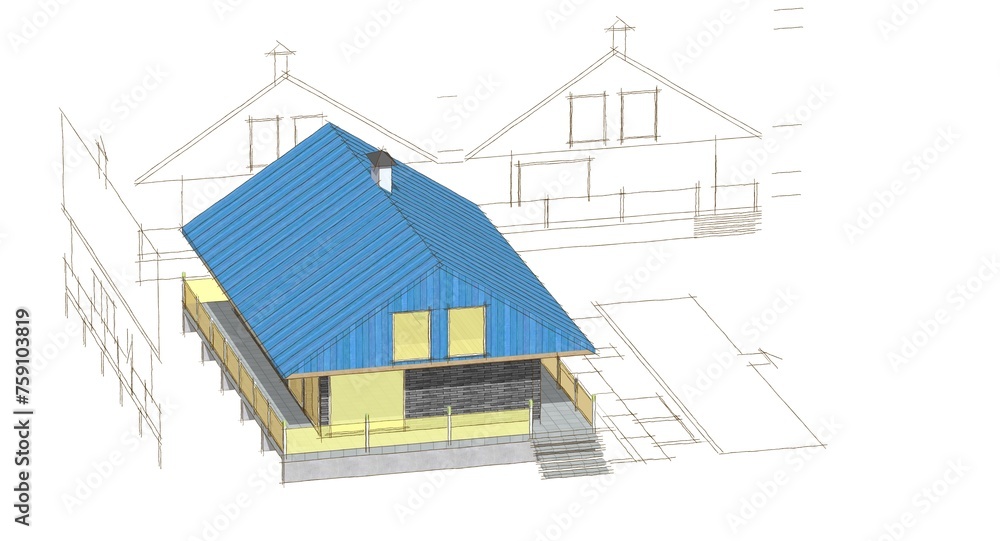 architecture house plan 3d illustration	
