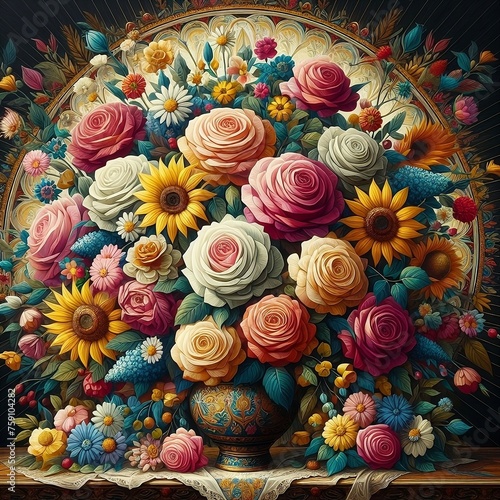 Floral Flourish  Captivating Oil Paintings Blossoming with Intricate Patterns and Vibrant Colors in Nature s Abundance