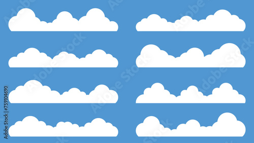 Set of Different Clouds Isolated on Blue Background