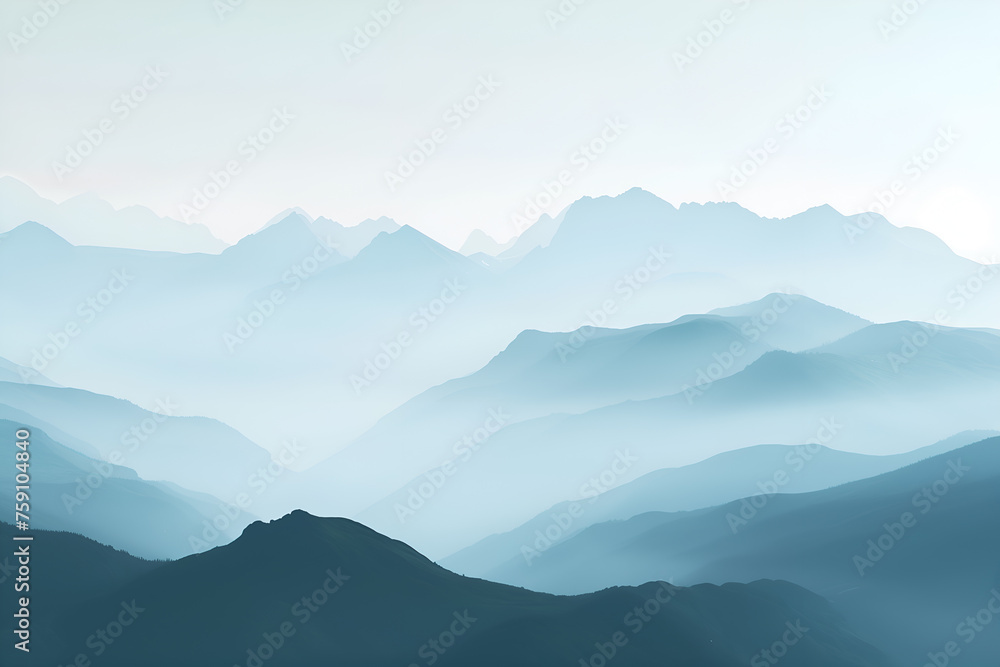Untouched silhouettes of mountains in the fog. Nature landscape