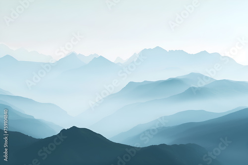 Untouched silhouettes of mountains in the fog. Nature landscape © nutalina