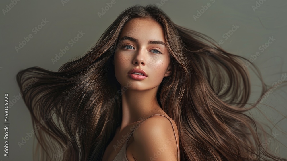 indswept Elegance: Portrait of a Woman with Flowing Hair