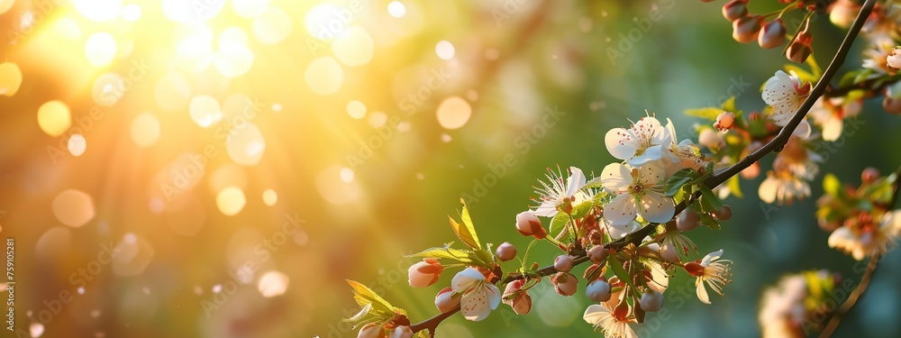 a branch of a tree with pink flowers on it and a blurry background