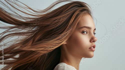 indswept Elegance: Portrait of a Woman with Flowing Hair