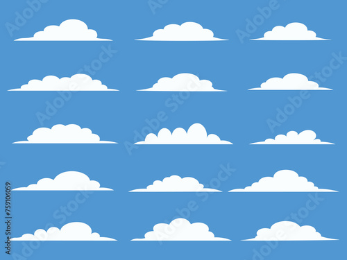 Set of Different Clouds Isolated on Blue Background