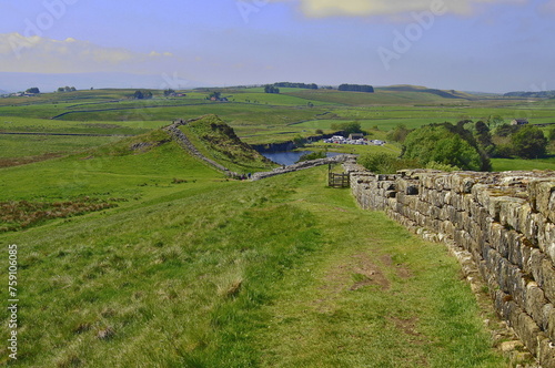 Hadrians Wall with Cawfields Lake and Milecastle 42, Northumberland, UK