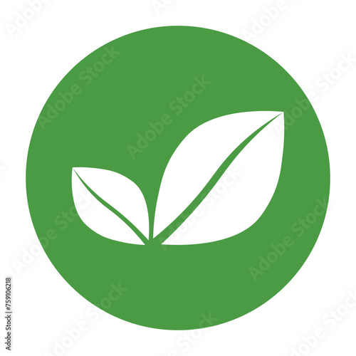 Vegan green vector icon. Organic, bio, eco symbol. Vegan, no meat, lactose free, healthy, fresh and nonviolent food. Round green vector illustration with leaves for stickers, labels, web and logos.	