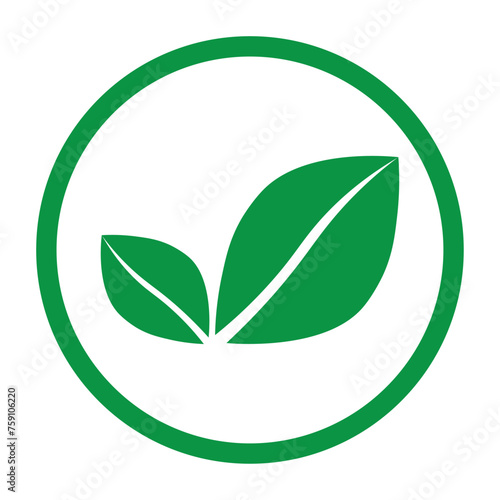 Vegan green vector icon. Organic, bio, eco symbol. Vegan, no meat, lactose free, healthy, fresh and nonviolent food. Round green vector illustration with leaves for stickers, labels, web and logos.	