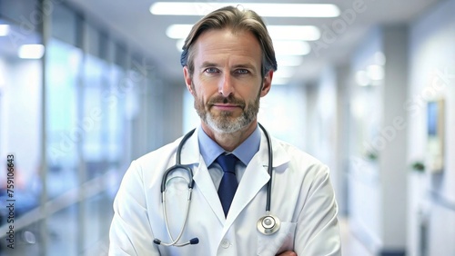 Doctor Man With Stethoscope In Hospital